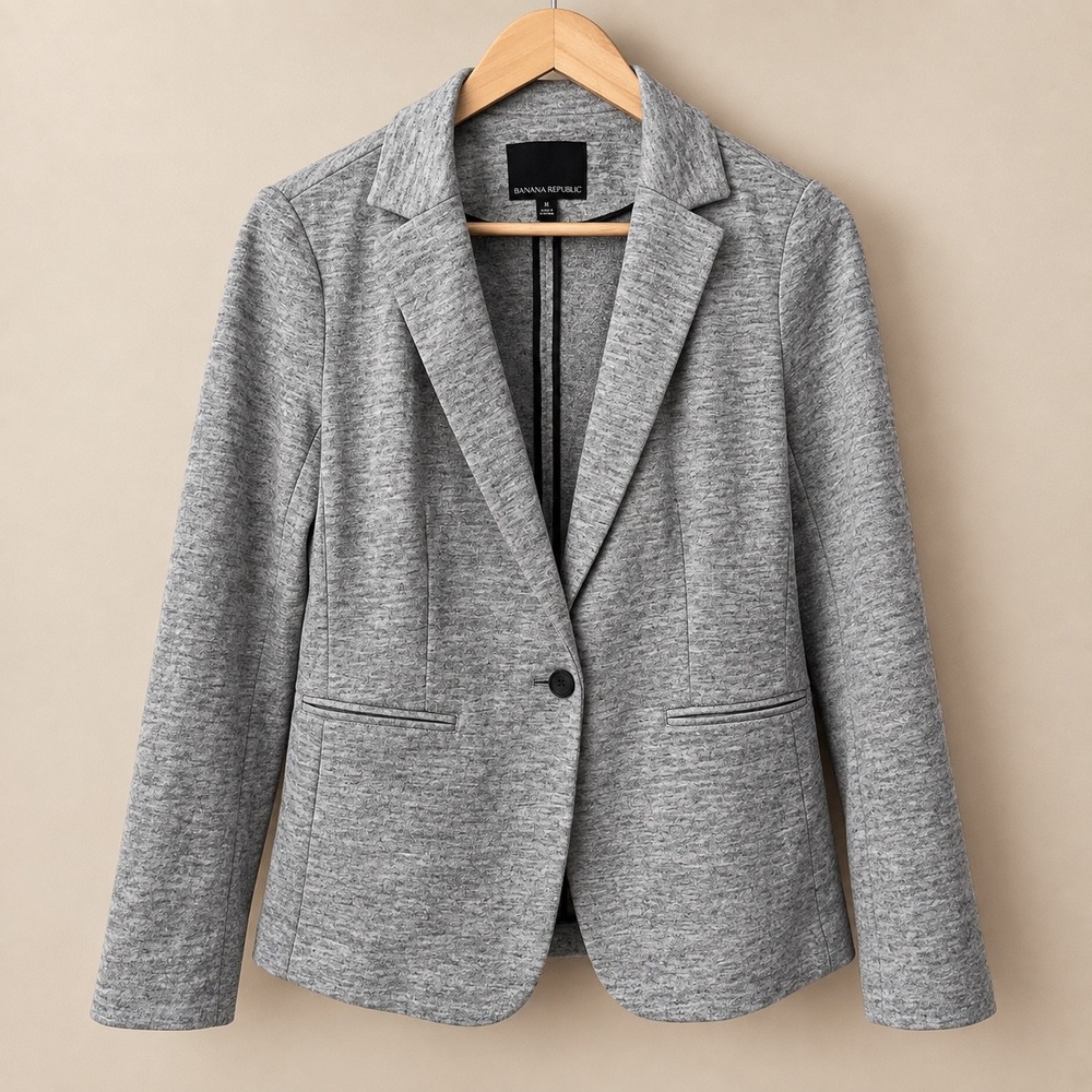 Banana Republic Wool Blend Knit Blazer Jacket Size 8 Quiet Luxury Office Chic